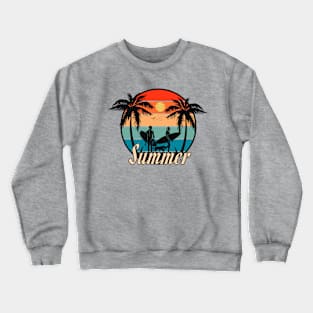 Summer Beach Vibes Palm Trees And Surfing Crewneck Sweatshirt